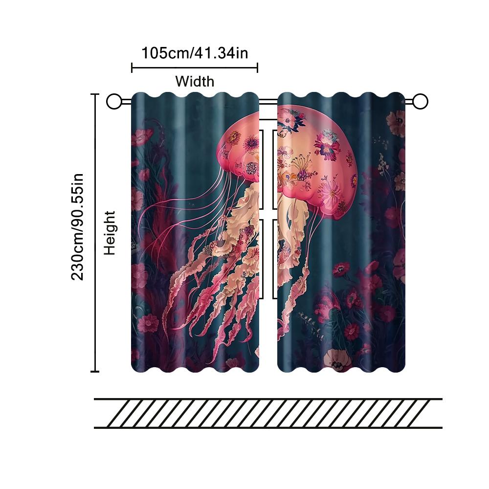 2 Pcs   Filtering Curtains (excluding Rods   Non-movable   Without Batteries) Anime Theme Anemones and Flowers for Use In Bedrooms