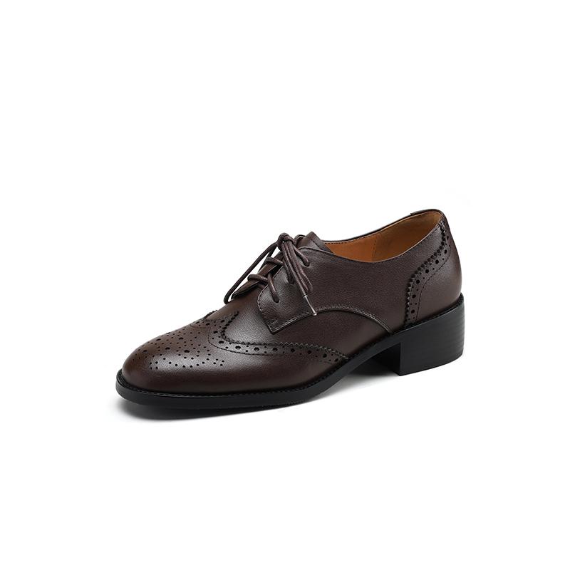 Fashion Women Oxford Shoes Spring/Autumn Women Shoes Genuine Leather Shoes for Women Brogues Vintage Lace Up Casual Brown Handmade Pumps
