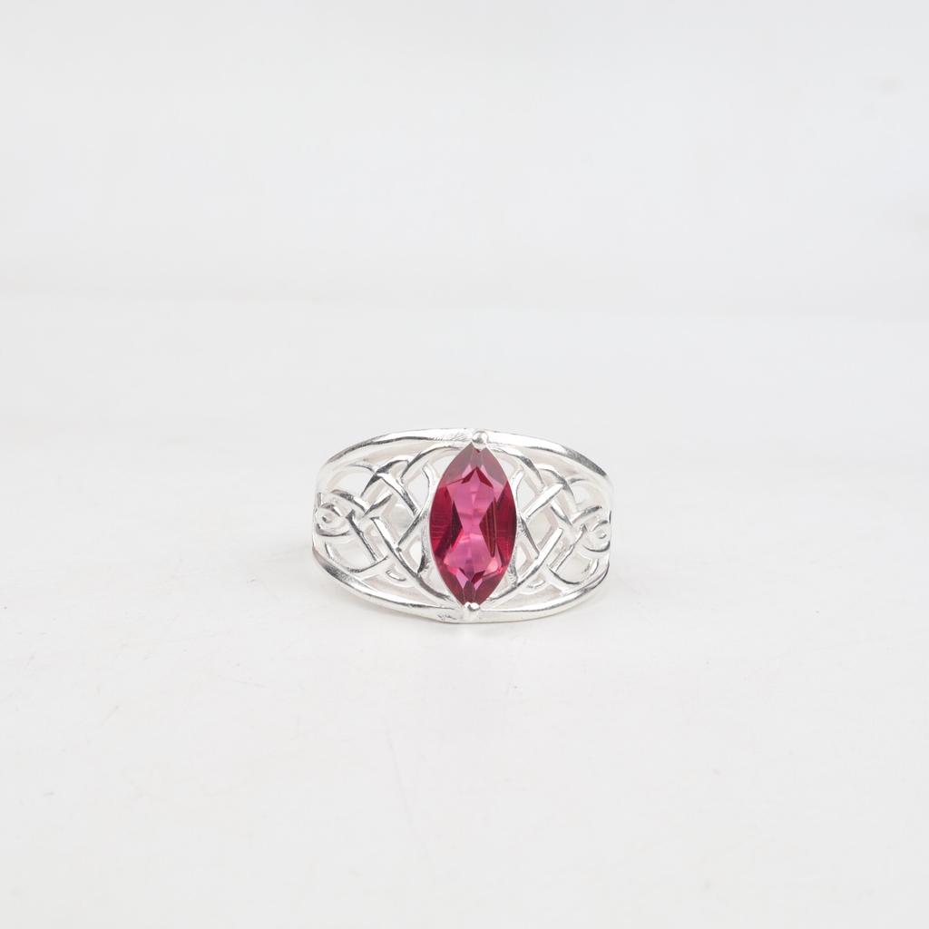 Přírodní růžový rubelitový drahokam 925 Sterlingové stříbro Šperky Snubní prsten pro ni CZR-3-4