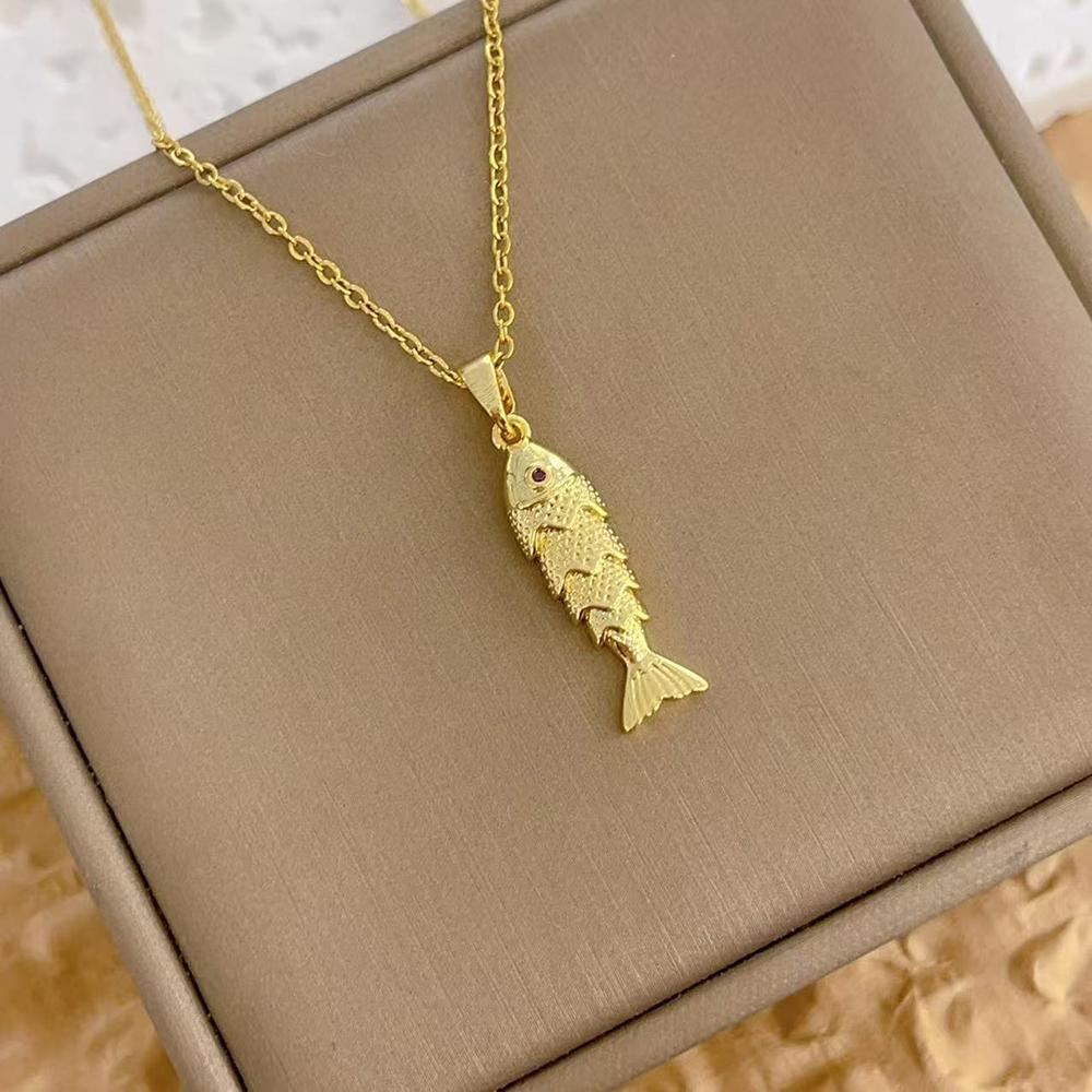Collar de Peces Pequeños Retro Móviles para Mujer Colgante de Koi de Lujo Personalizado Cadena para Clavícula de Acero Inoxidable Accesorio de Joyería