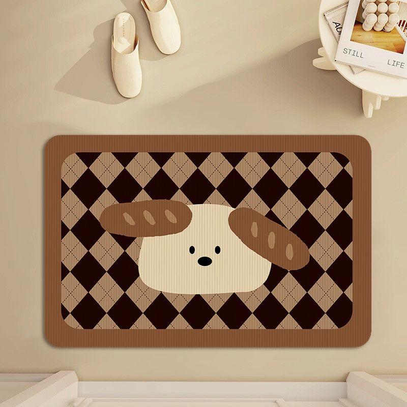 Modern Cartoon Puppy Crystal Pile Carpet Non-slip Bathroom Entryway Wear-resistant Dirty Floor Mats Home Decoration 50X80CM(1.6X2.6FT