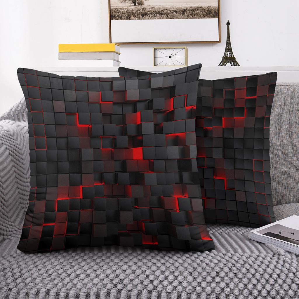 Huse Pernă Decorative Față-Verso, Model Cub Graphite Neon 3D, Stil Cabană, Pentru Canapea și Dormitor