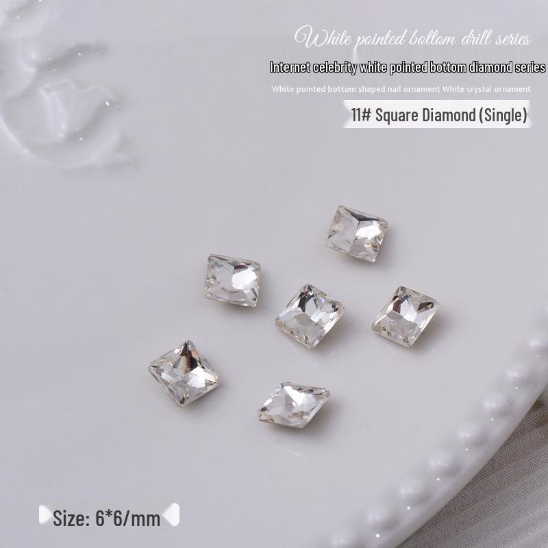 Nail Art Decorations: Transparent Pointed Rhinestones - Heart, Water Drop, Square, Butterfly Shapes