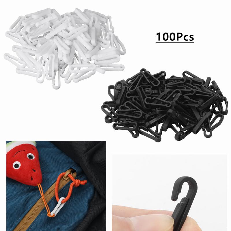 100 Pieces Mini Plastic Carabiner Hooks Buckle Clips for Paracord Keychain Bag Strap Parts