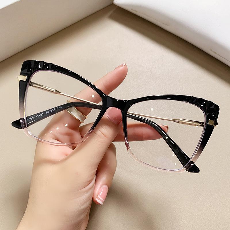 Women Anti Blue Light Glasses Fashion Cat Eye Crystal Cut Optical Eyeglasses Computer Eyewear Myopia Glasses Frame