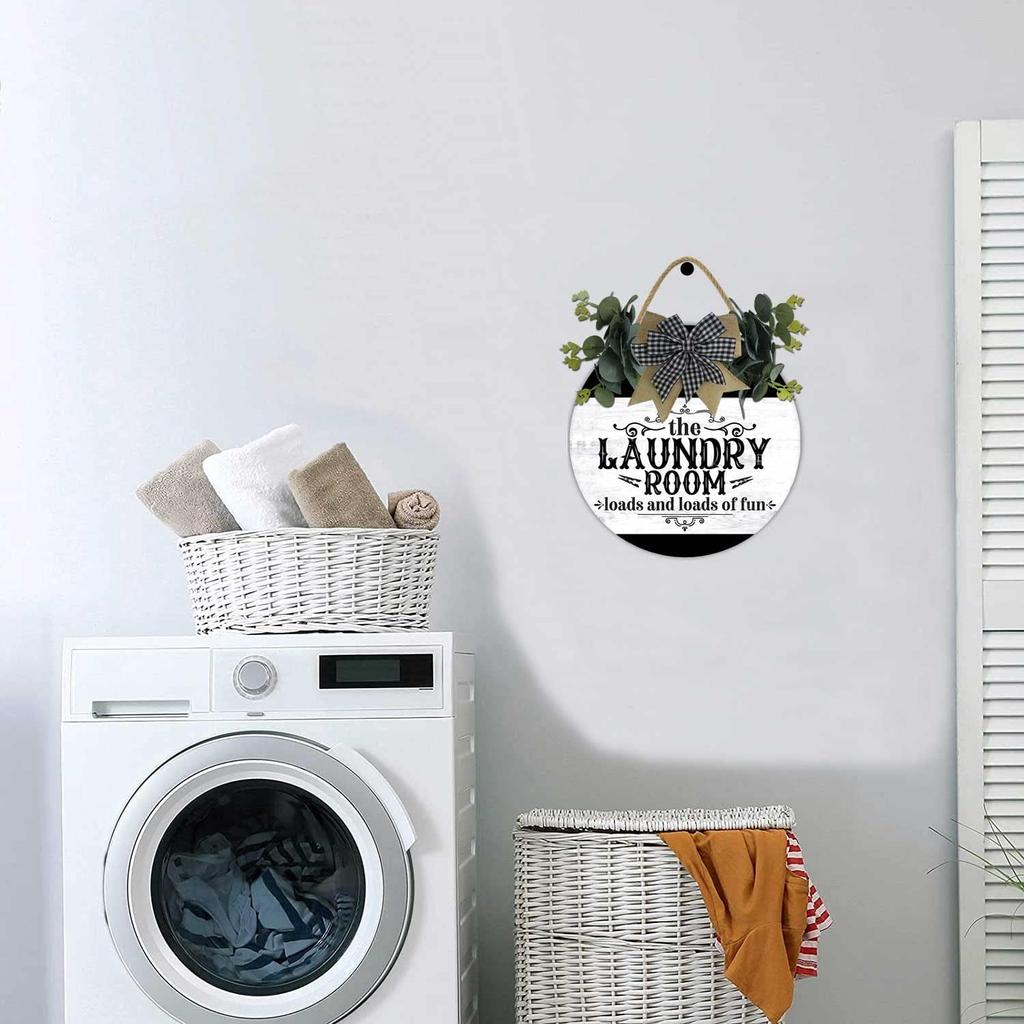 Laundry Room Loads Of Fun Sign,Weird Decor,Rustic Round Wooden Wreath,New Home Housewarming Gift For All Seasons Spring Summer Winter Autumn Fall D10