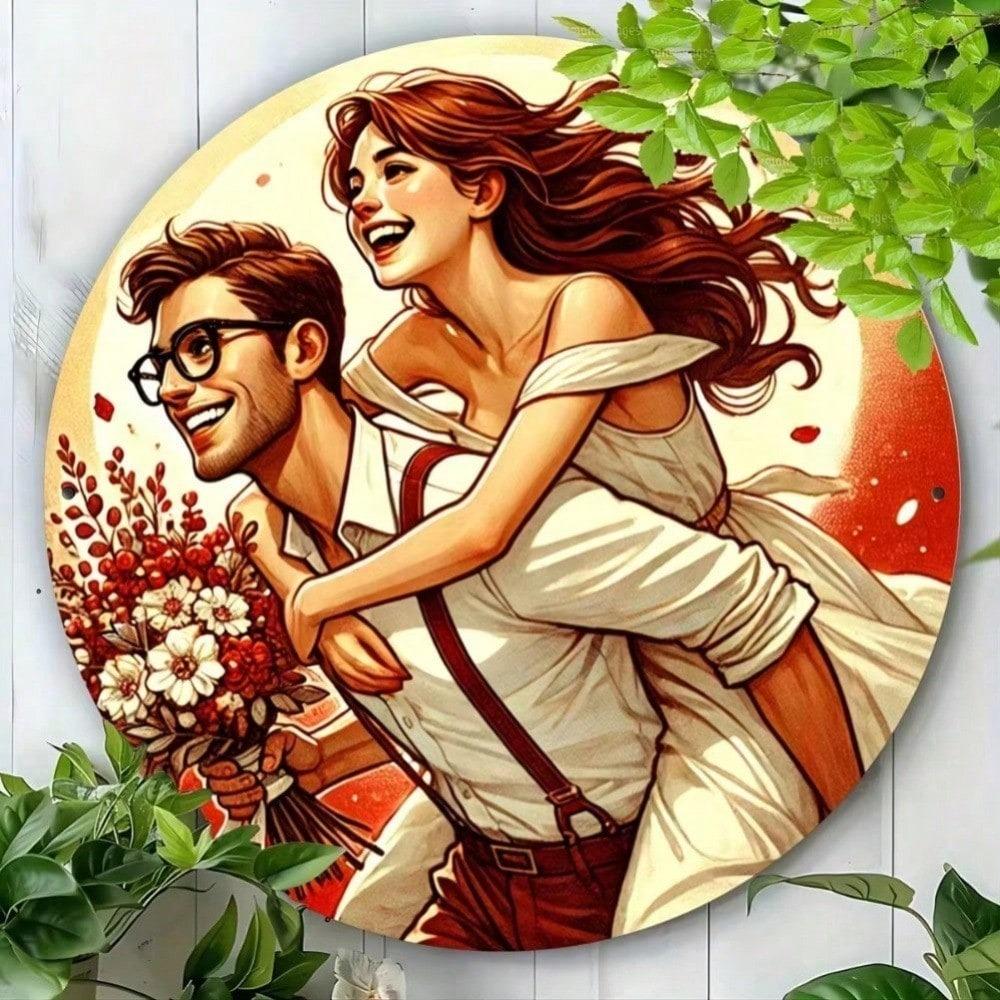 Vintage Romantic Round Metal Wall Art Sign, Iron Home Decor Bedroom Living Room Bar Cafe Halloween