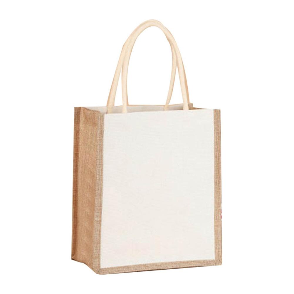 Canvas Linen Tote Bag Eco-friendly Double-Dided Blank Shopping Handbags Large Reusable Grocery Water Resistant DIY Container