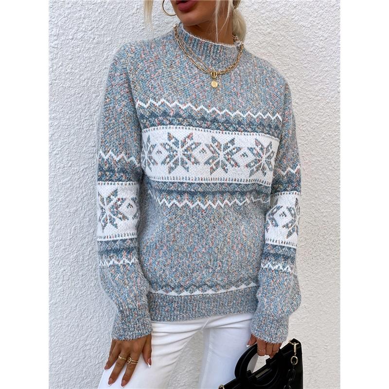Half Turtleneck Snowflake Sweater Women