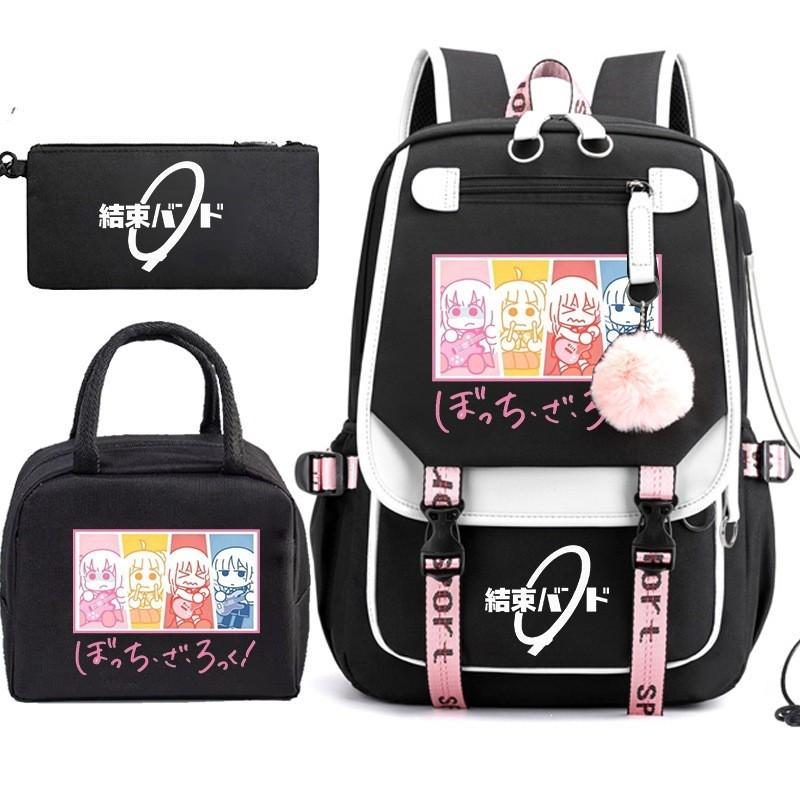 Anime Backpack Students With Lunch Bag Pencil Case Combo - Street Style Canvas School Middle