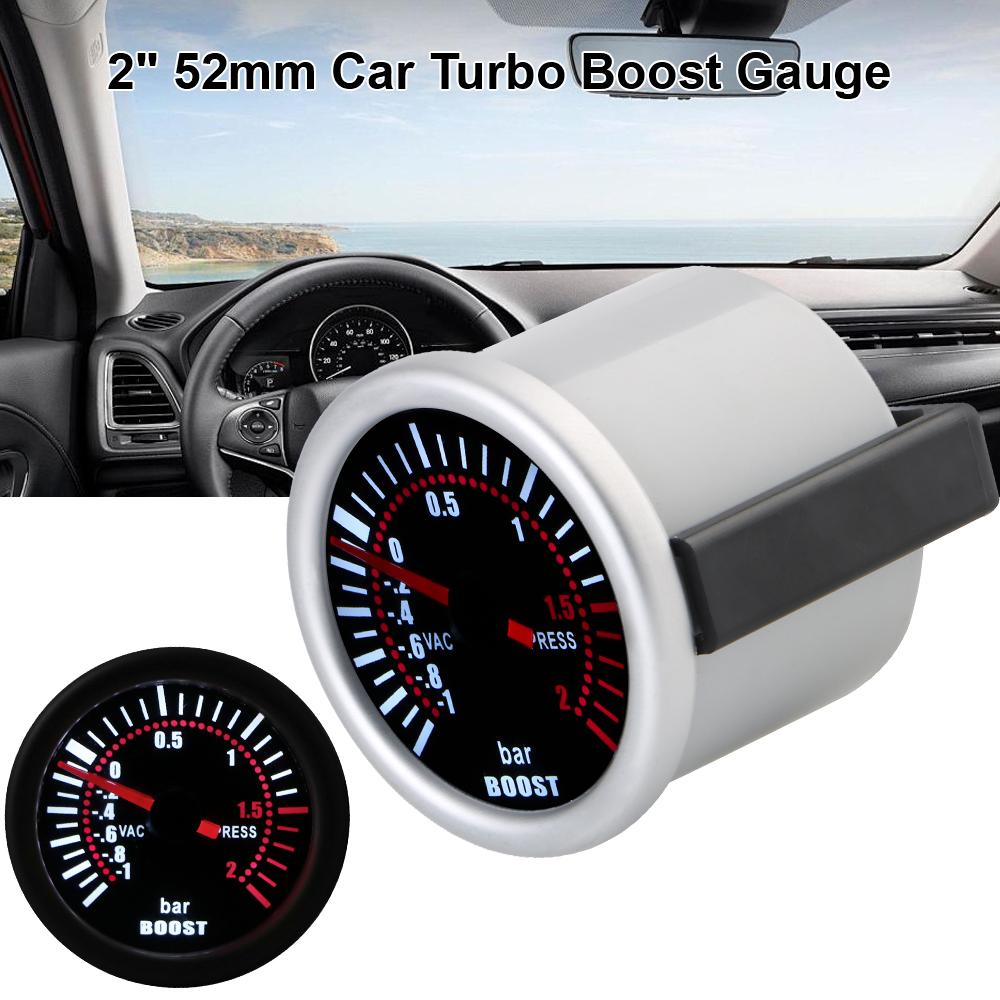 Turbo Pressure Gauge Turbo Boost Meter Universal 2" 52mm White LED Backlight Smoke Lens 12V -1~0~2Bar Car Modification
