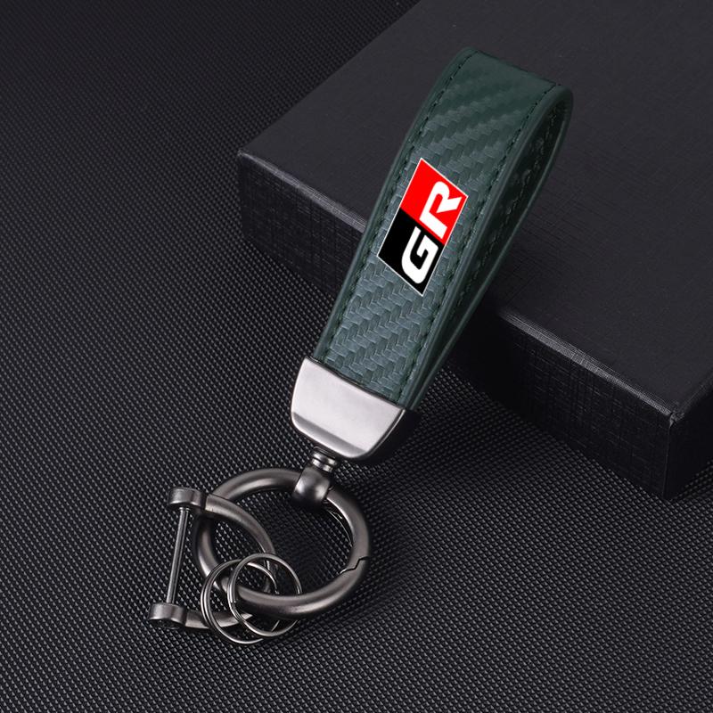 

Carbon fiber Car Keychain Key Ring Metal Leather For Toyota GR GAZOO RACING Toyota Yaris Hilux Corolla Prius Auto Accessories