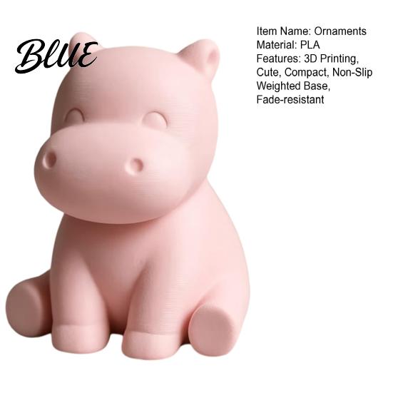 3D Printed Hippo Car Dashboard Figurines, Minimalist Pink Desktop Ornament with Small Statue Non-Slip Weighted Base, Cute Interior Decor, Kawaii