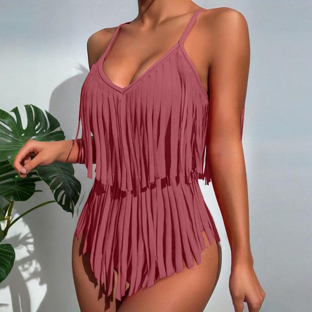 Damen Sexy V-Ausschnitt Rückenfrei Figurbetont Einteiler Badeanzug