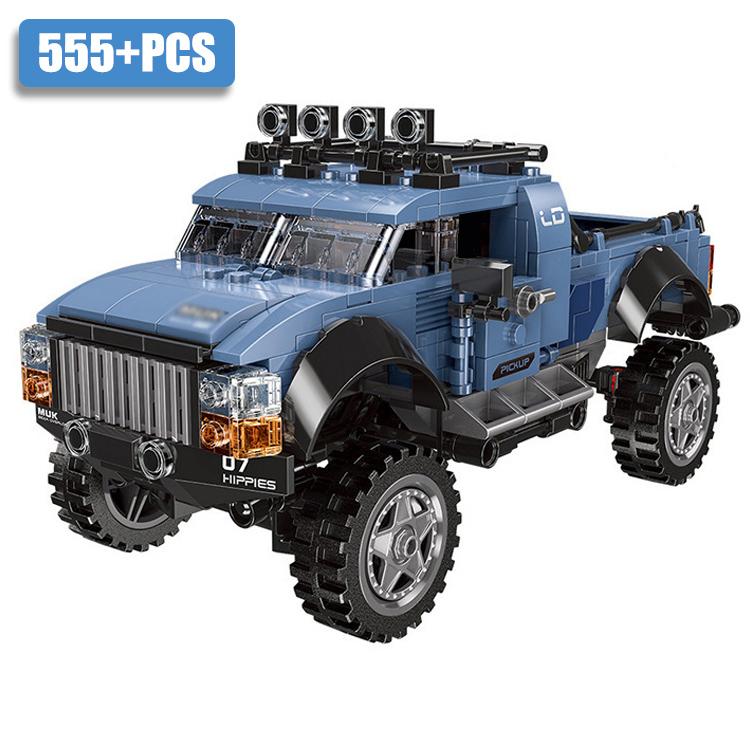 Techniczny Miejski Pojazd Terenowy Ciężarówka do Transportu Jeepów Samochód ATV Model Klocki MOC Monster Trucks Cegły Zabawki Dla Dzieci