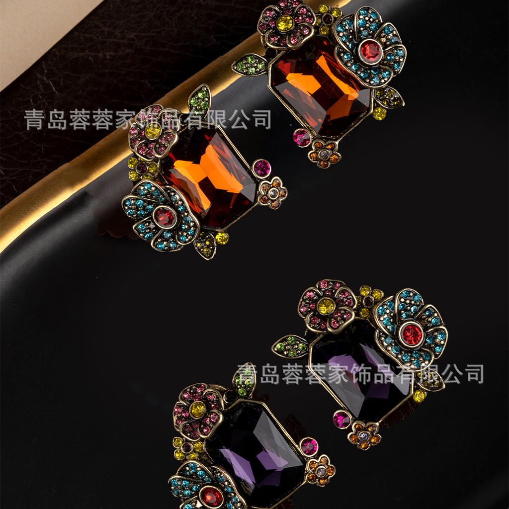 Vintage Court Style Flower Colored Gemstone Earrings Classical Elegance Grandeur Antique High-end Goods