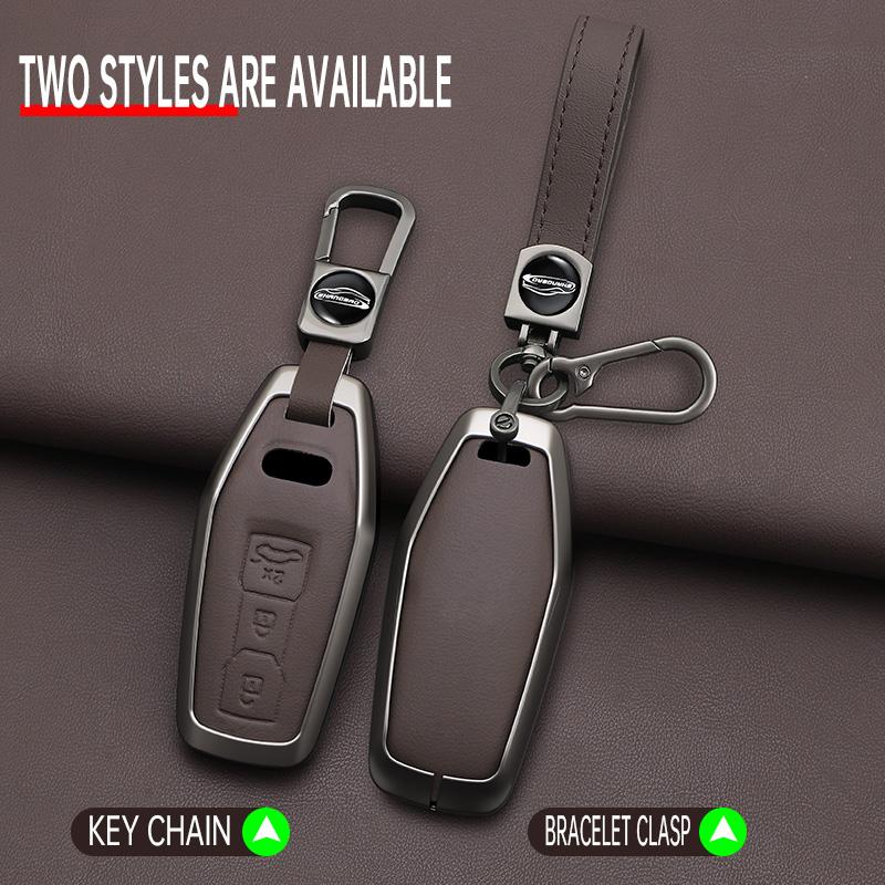 Metal Leather Car Key Case Cover for A3 A5 A5L 2025 Q5 Q6 Q6L A6 A6L 2025 Keychain Remote Protection Bag Shell