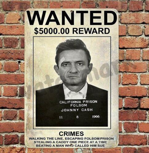 Johnny Cash Wanted Poster Sign Folsom Prison Aluminum xAluminum 20x30cm（7.8x11.8inch）