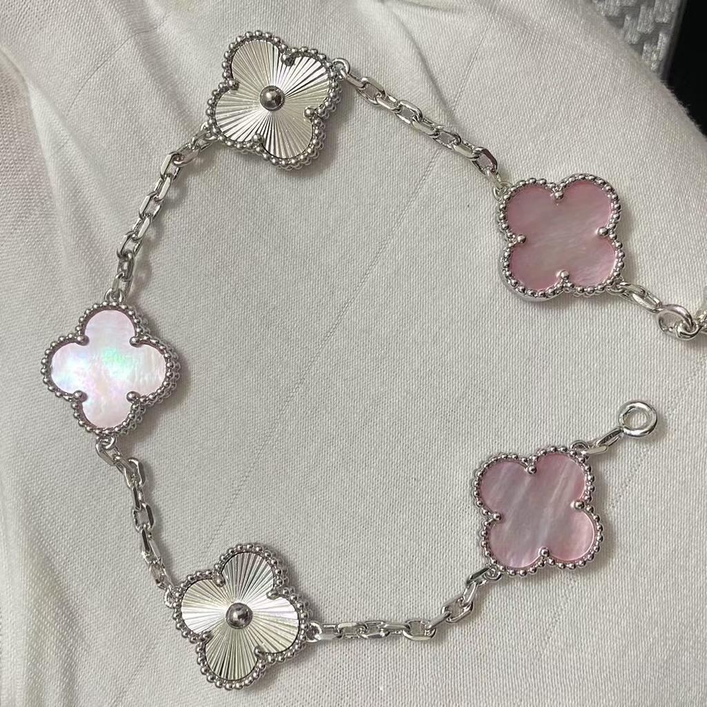 Nouă Versiune Brățară Trifoi cu Patru Foi Cinci Flori Agat Roșu Natural Sidef Alb Brățară Dama Brățară Laser