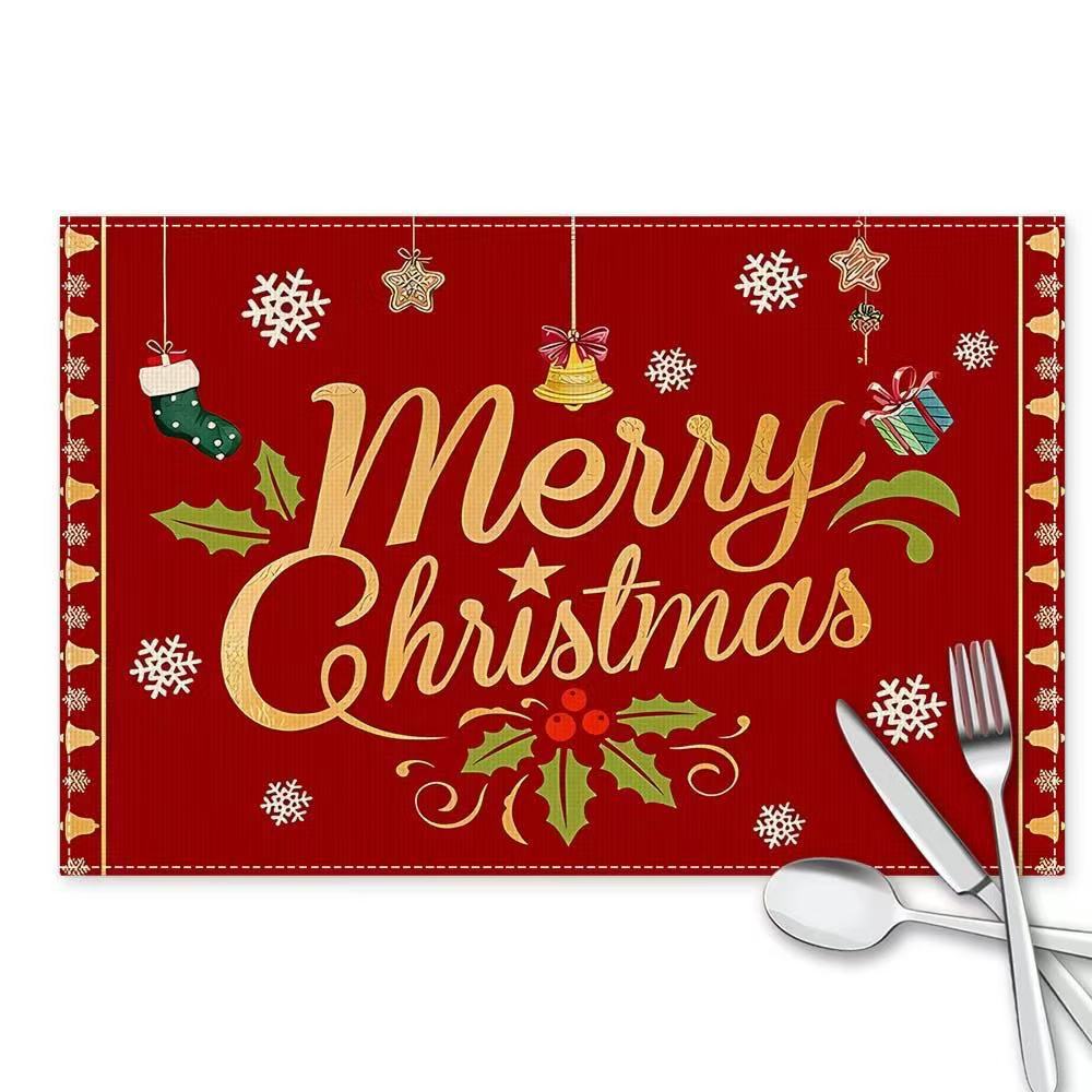Christmas Cotton Linen Placemats Snowman & Santa Claus Decorated Dining Table Mats Insulation Solid Color Holiday Home Decor
