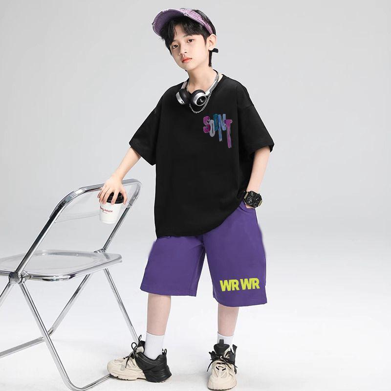 

New Hip Hop Cotton Kids Boys Clothes Set Summer Letter T-Shirt + Shorts Outfits Sport Children Clothing 13-14Y