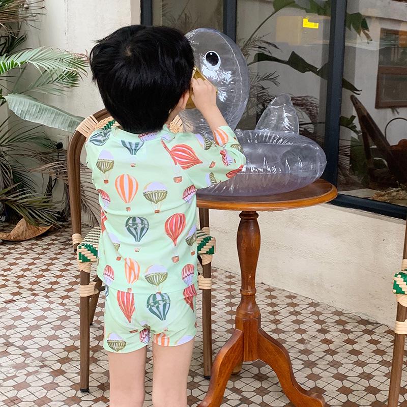 Children's Cartoon Hot Air Balloon Swimsuit: Two-Piece, Quick-Dry, Sun Protection for Small and Medium Boys