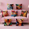 Square Bright Color Flower Girl Cushion Cover Pillow Case Soft Skin Friendly Fabric Concealed Zipper