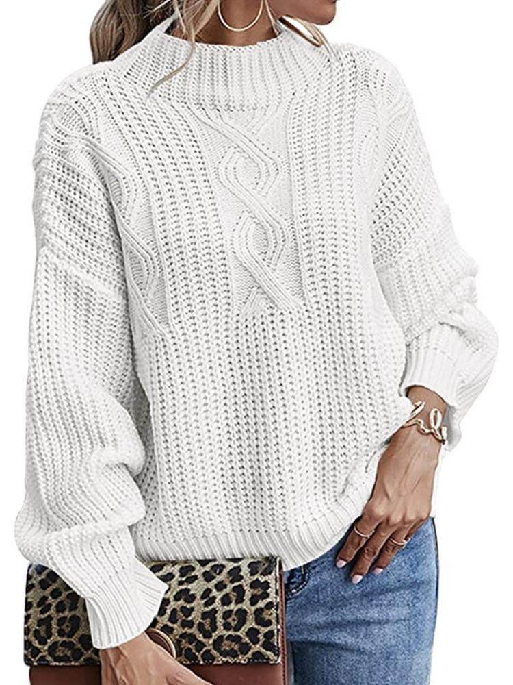 Women's Autumn Winter Sweater: Long Sleeve Mid Neck Slim Fit Base Layer Round Neck Pullover Luxurious Relaxed-fit Slimming and Versatile Top