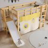 Bunk Bed, Wooden Bed with Stairs and Fences, with Bed Curtain, Slide, Children's Bed with Fall Protection and Guardrail, MDF+Pine, Natural, 90x200cm