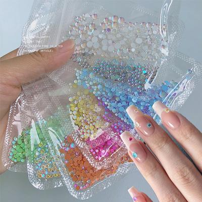 300pcs 3D Magic Colorful Mermaid Round Glass Aurora Translucent Crystal Beads Nail Charms Nail Art Decoration Accessories Tips