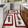 Christmas Red Plaid Pickup Truck Tree Snowflake Kitchen Rug Set Non Slip Washable Floor Mat Indoor Holiday Decor