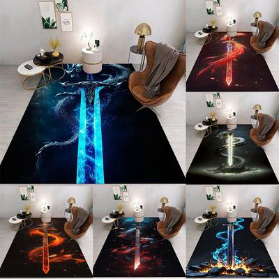 Fantasy Sword Dragon Phoenix Carpet With Glowing Sword Dragon Phoenix Flame Energy Designs Non Slip Rug For Living Room Decor
