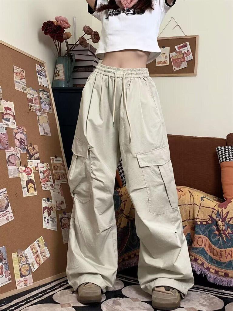 Korean Retro Style Loose Fit Wide Leg Work Pants