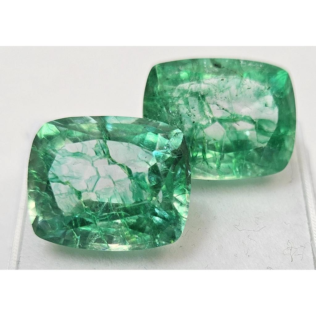 Colombian Emerald Green 17-18 Ct Cushion Cut Pair Certified Fabulous Gemstone