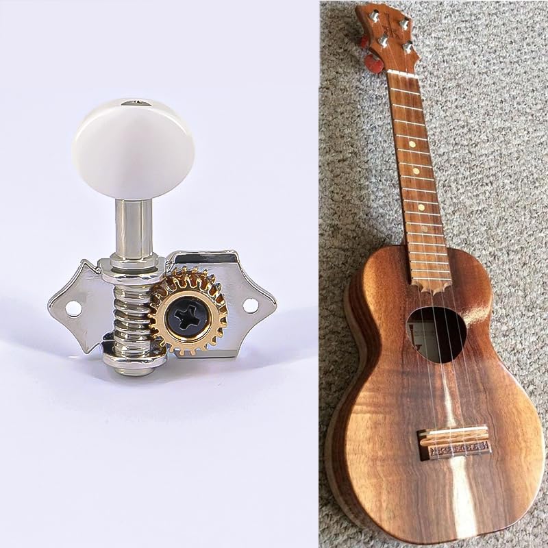 Ogdni 2R2L White Plated Guitar Tuning Pegs Machine Head Gear Ratio for Ukulele Guitar Bass Tuning Key Machine Head Replacement Tuners, 119 4-String