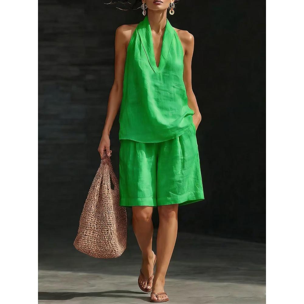 Women Spring Summer Casual Loose Two Piece Outfit Sleeveless Vest & Shorts Set