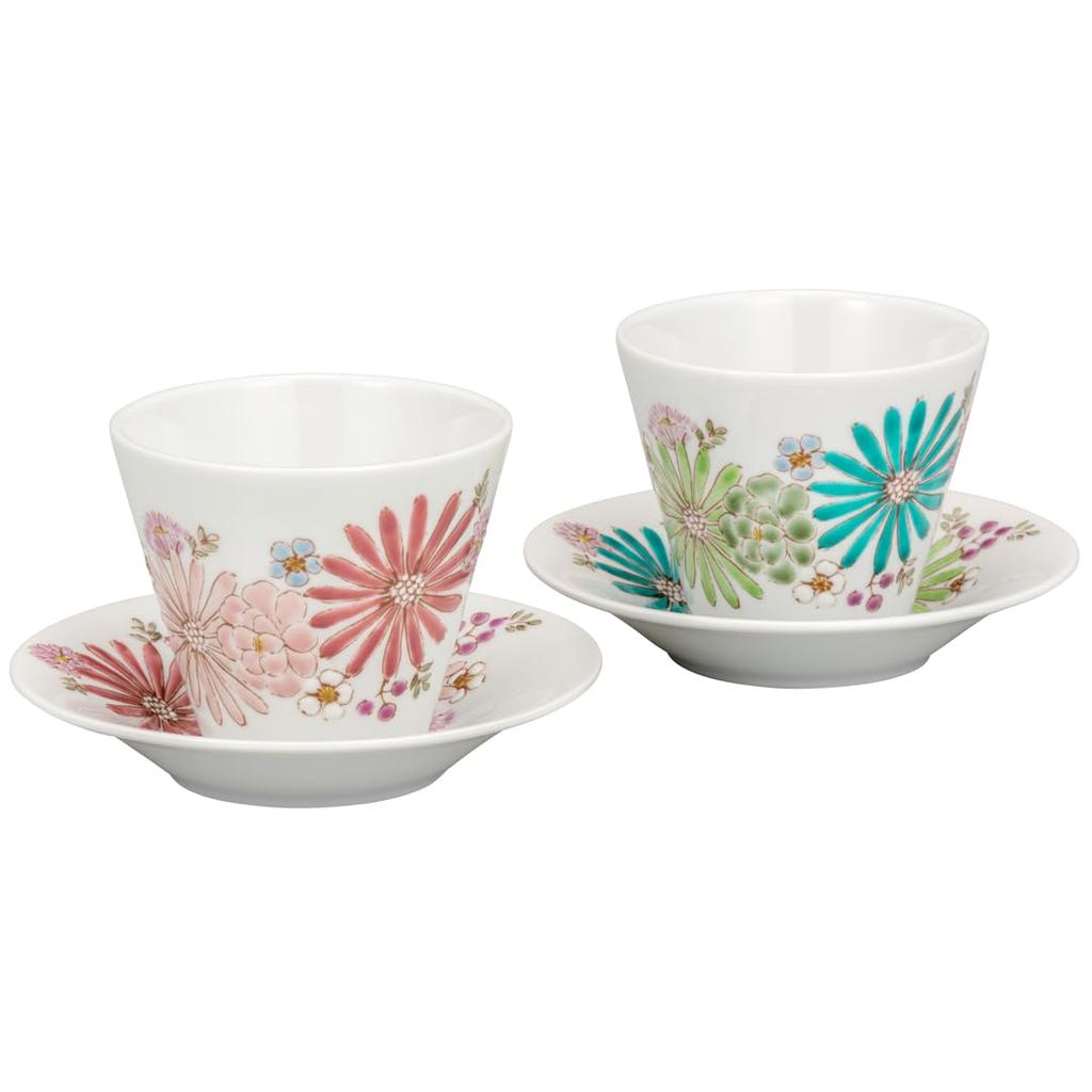 Kutani Ware Iwataya Pair Free Color Play Cup/Flower K8-1083