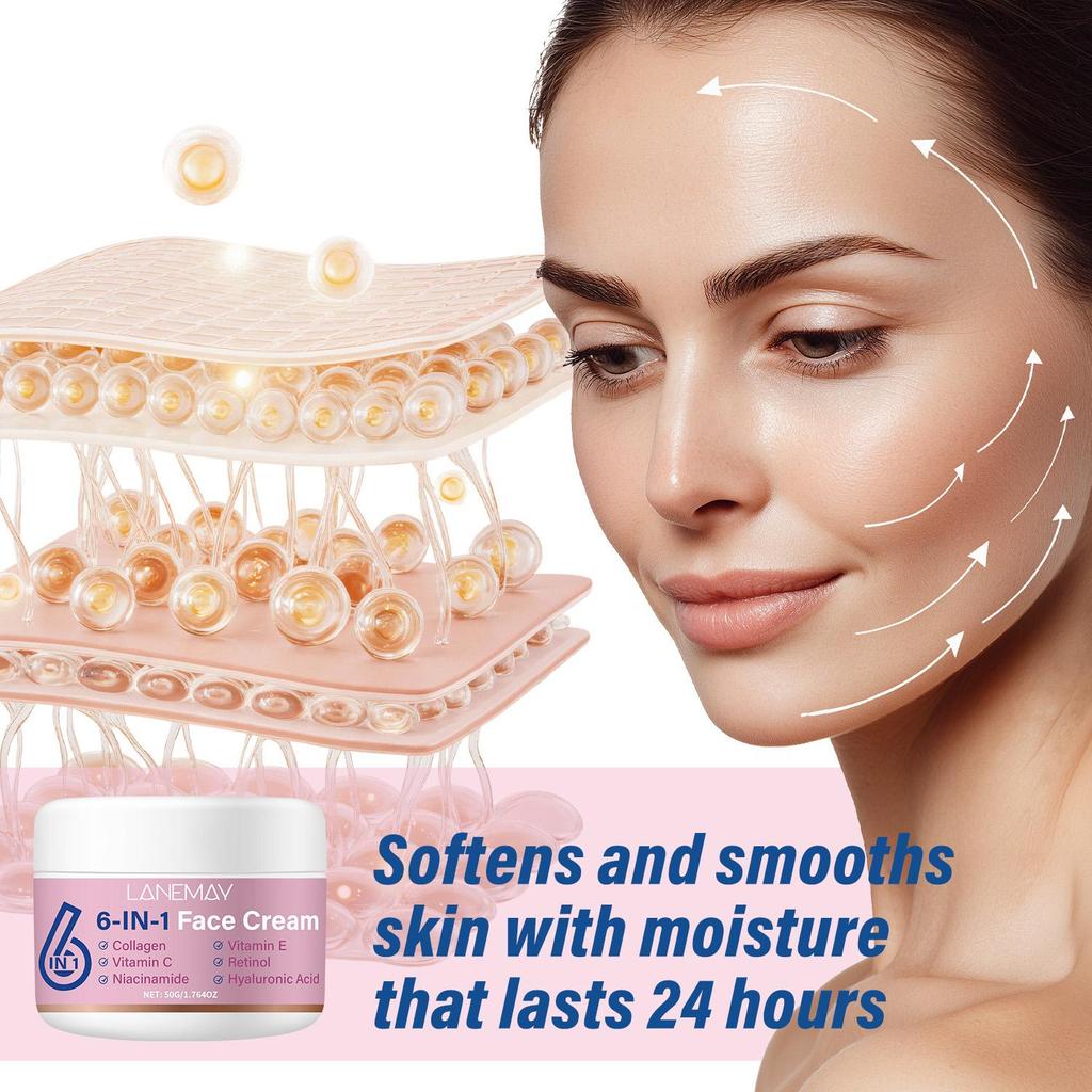 6-IN-1 Face Cream-Soften & Smooth-Firms & Delicates-Moisture Last 24 Hours-Suitable For All Skin Types, 50g
