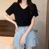 Simple and fashionable bottoming shirt U-neck front shoulder T-shirt women's short-sleeved white top spring and summer loose and casual