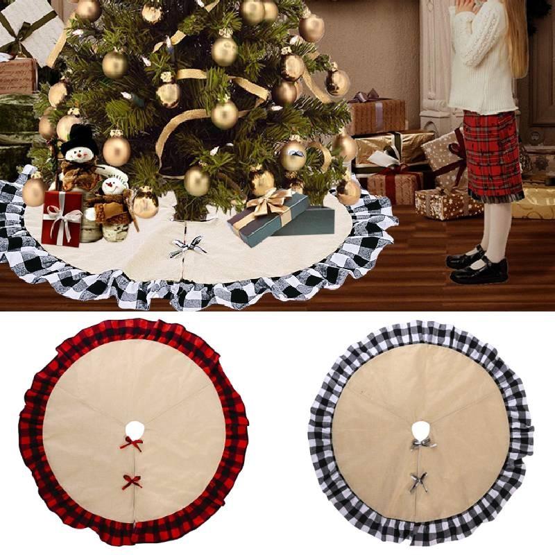 Stylish Christmas Tree Skirt With Creative Red And Black Checkered Design For Festive Decor