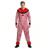 Halloweenský děsivý klaunský kostým pro muže a ženy Červeno-bílý pruhovaný krvavý top s volánkovým límcem Kostým pro dospělé na cirkusové cosplay párty