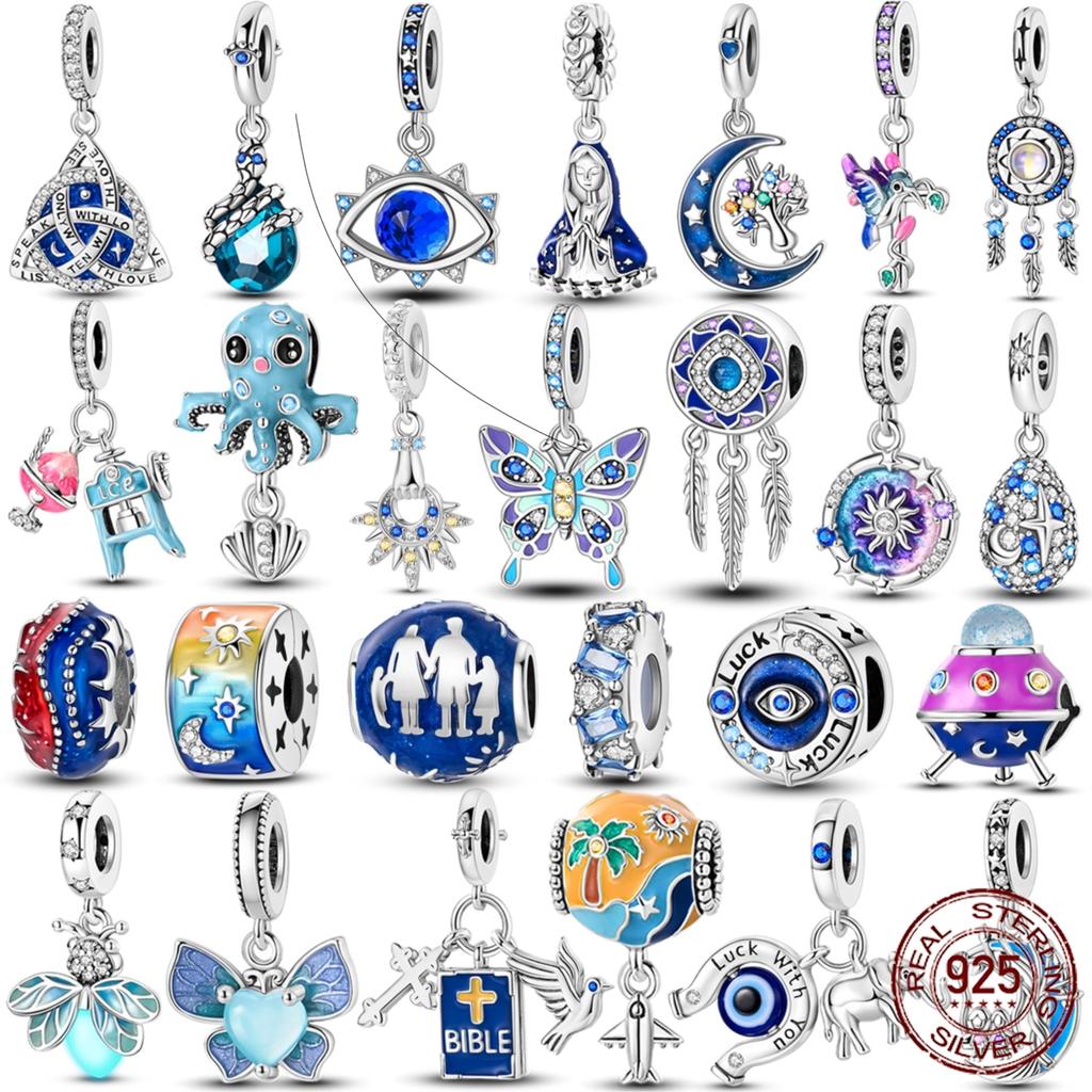 Choice Authentic Accessories Bracelets Sapphire Charm Bead Charms Bead Charms Genuine copper Blue Color Inlaid Zirconium Dangle Do It Yourself Jewelle