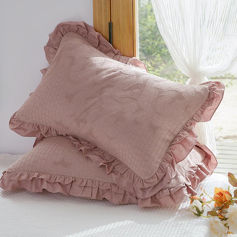 

45x75cm Solid Color Cotton Pillowcase Adult Home Double-layer Lotus Leaf Lace Pillow Core Cover Enlarge Widen Fix The Non Displaced Pillow Covers 45x75cm 1pcs Pillow Cases