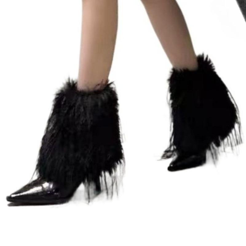 Fashion Fur Women Ankle Boots Sexy Pointed Toe High Heels Shoes Designer 2025 Winter Trend New Fashion Boots Dress Party Woman Pumps