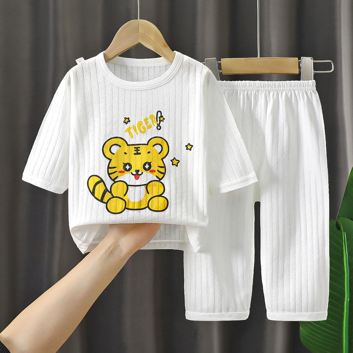 

Kids Summer Thin Air Conditioning Seven-Sleeve Sleepwear Set for Boys and Girls Baby Breathable Pajamas 80cm