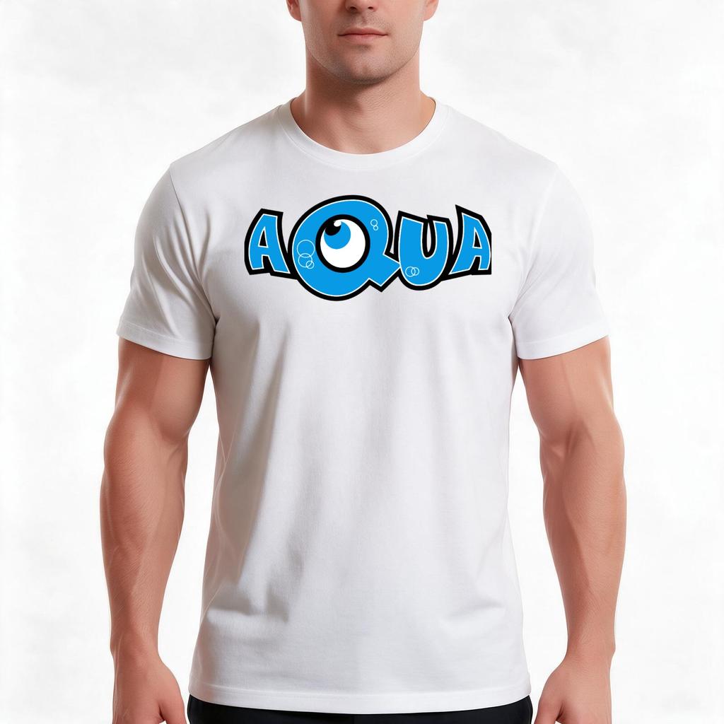 Aqua Band Logo Tshirt Summer Casual Cotton Tee Oversized Streetwear Tops Vintage Graphic Print Loose Fit Short Sleeve