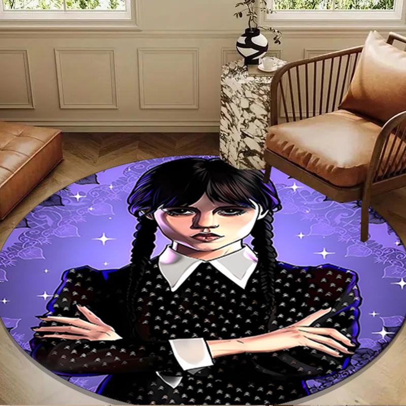 Wednes-day Gothic Round Rug for Livingroom,Bedroom, Palyroom, Chair Rug, Area Rug, Circle Carpet, Large Size Fan Christmas Gift