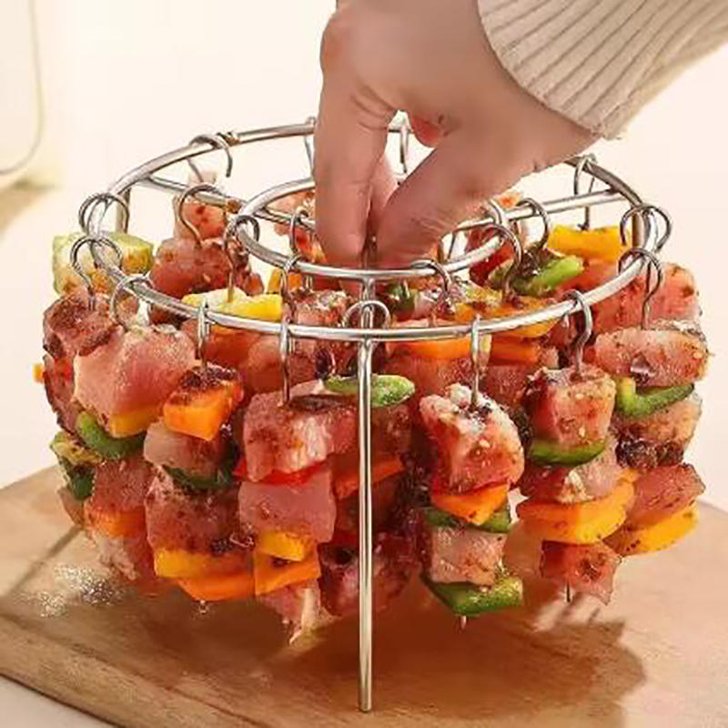 Kitchen Vertical Skewers Holder Round Air Fryer Grill Rack Detachable Grill Kebab Rack with Steel Sticks