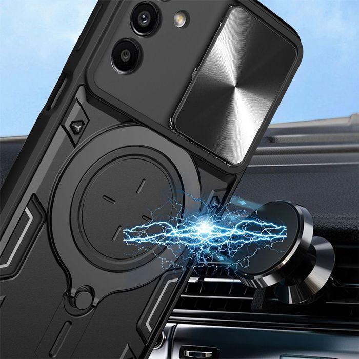 Coque de Protection - BOOLING - Samsung Galaxy A17 4G/5G - Noir - Anneau Pivotant - 2 Vitres Trempées