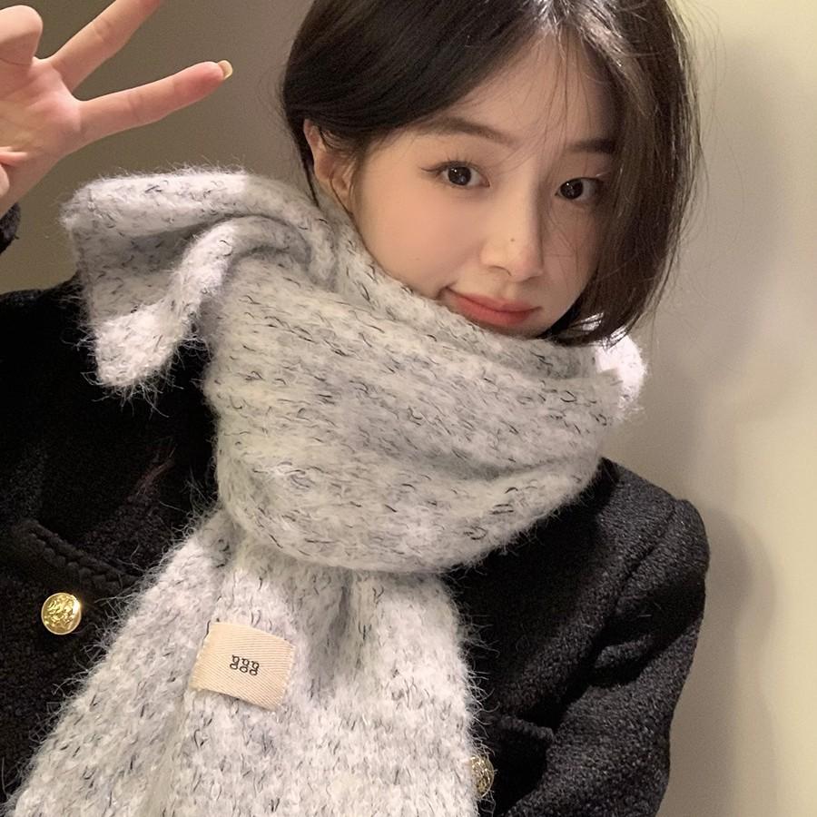 Women's Winter High End Scarf Versatile and Cute Blue Knitted Wool Neck Scarf Neck Protector Korean Style Student Trend
